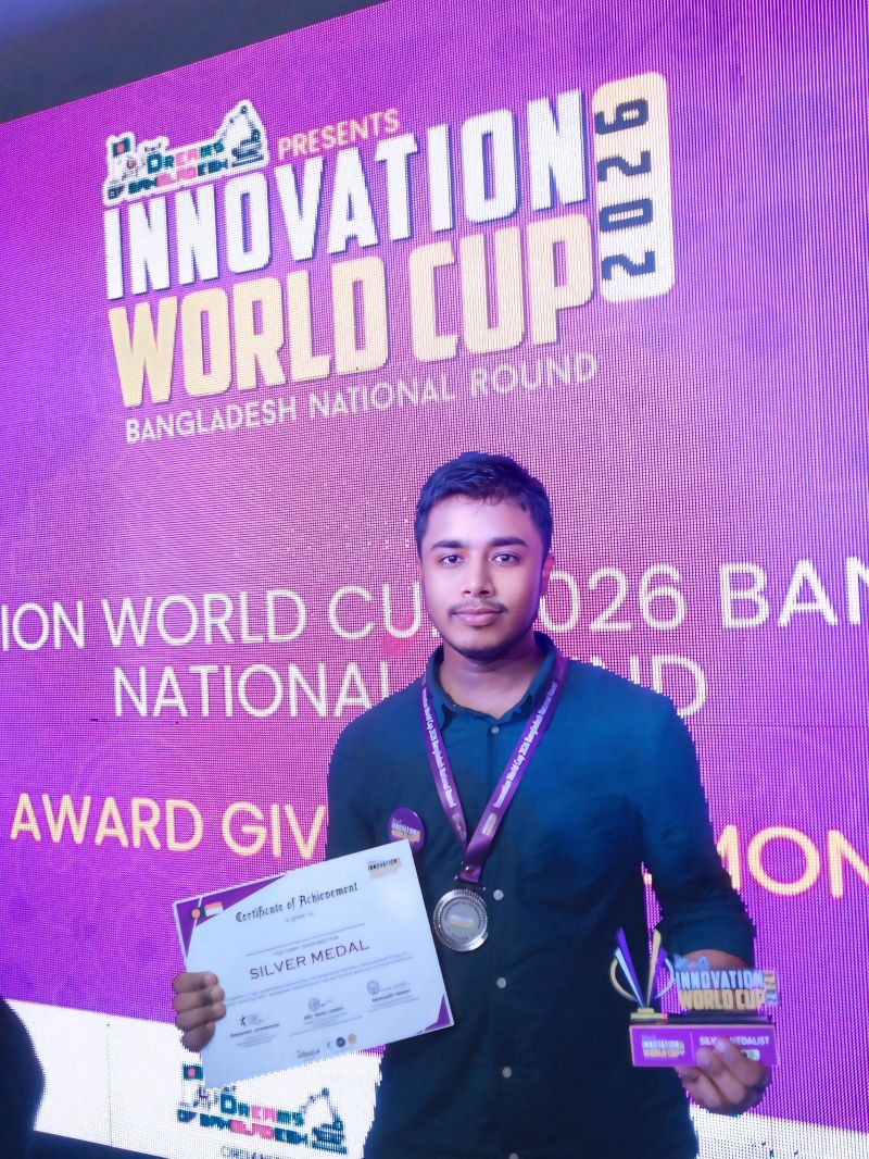 Tawsif Elahy receiving the Silver Medal at Innovation World Cup 2026, Bangladesh National Round